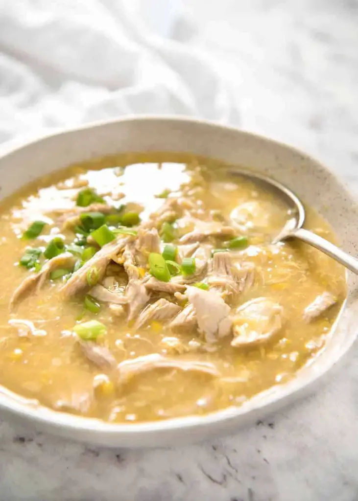 This Chinese Corn Soup with Chicken takes just 15 minutes to make - with no chopping! It's just like what you get at Chinese restaurants! recipetineats.com